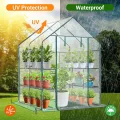 Ohuhu Gewächshaus Foliengewächshaus überwinterungszelt für Pflanzen, Winterfest Tomatenhaus Winterschutz Pflanzen mit PVC Abdeckung 3 Tiers 12 Regale Gewächshaus Klein für Garten 143x143x195 cm - Thumbnail 4