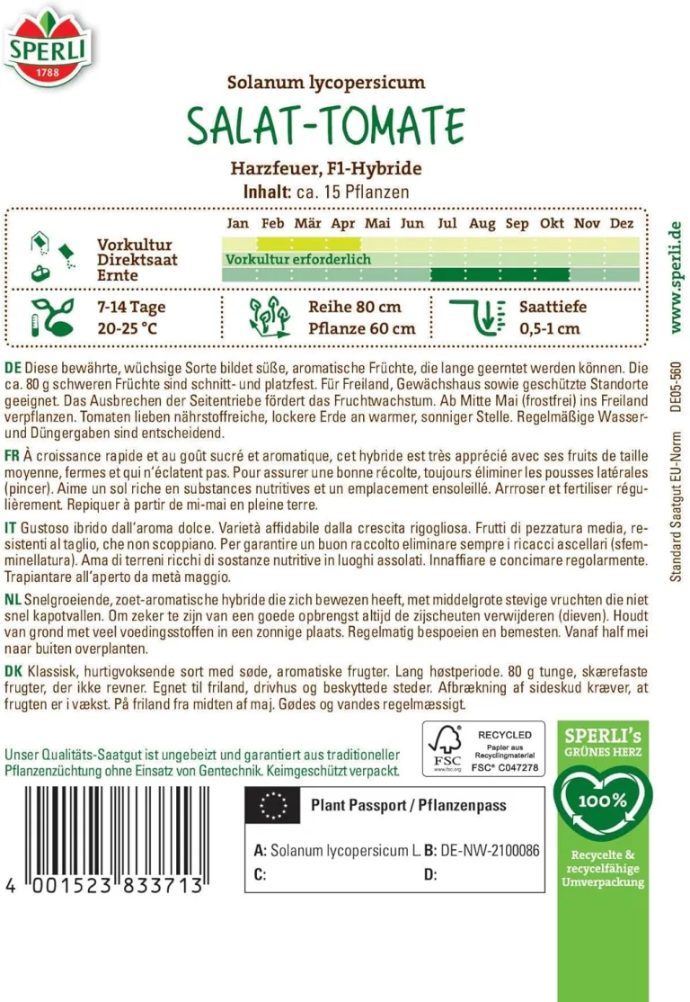 Sperli 83371, Tomate Harzfeuer F1, Portionssaatgut, bewährte Salat-Tomate, schnittfeste Früchte, süß-aromatisch im Geschmack – Bild 2