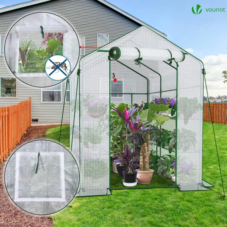 VOUNOT® Gewächshaus Foliengewächshaus, begehbares Gartenhäuschen mit 12 Regalebenen, Tomatenhaus Tomatengewächshaus, Weiß 143x215x195cm – Bild 3