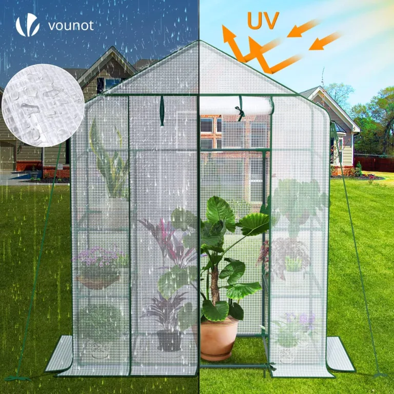 VOUNOT® Gewächshaus Foliengewächshaus, begehbares Gartenhäuschen mit 4 Regalebenen, Tomatenhaus Tomatengewächshaus, Weiß 143x73x195cm – Bild 4