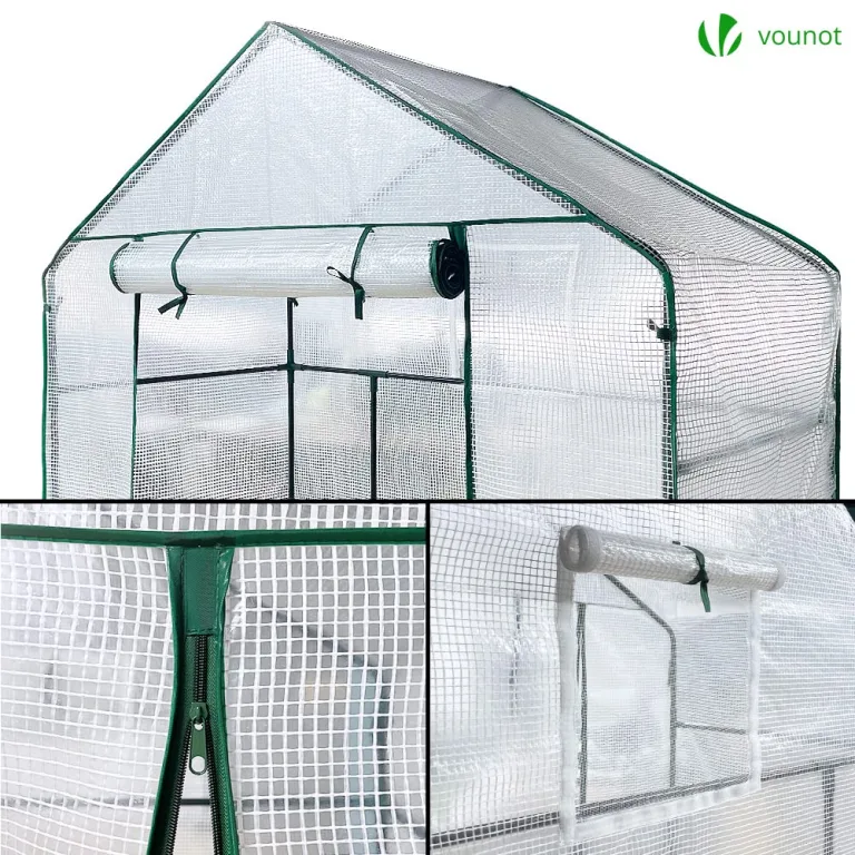 VOUNOT® Gewächshaus Foliengewächshaus, begehbares Gartenhäuschen mit 4 Regalebenen, Tomatenhaus Tomatengewächshaus, Weiß 143x73x195cm – Bild 5