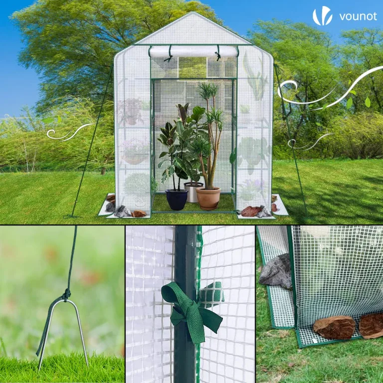 VOUNOT® Gewächshaus Foliengewächshaus, begehbares Gartenhäuschen mit 4 Regalebenen, Tomatenhaus Tomatengewächshaus, Weiß 143x73x195cm – Bild 7