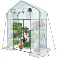 VOUNOT® Gewächshaus Foliengewächshaus, begehbares Gartenhäuschen mit 4 Regalebenen, Tomatenhaus Tomatengewächshaus, Weiß 143x73x195cm - Thumbnail 1