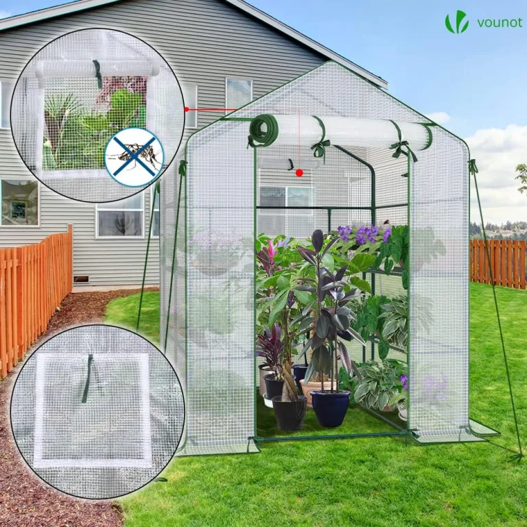 VOUNOT® Gewächshaus Foliengewächshaus, begehbares Gartenhäuschen mit 8 Regalebenen, Tomatenhaus Tomatengewächshaus, Weiß 143x143x195cm – Bild 3