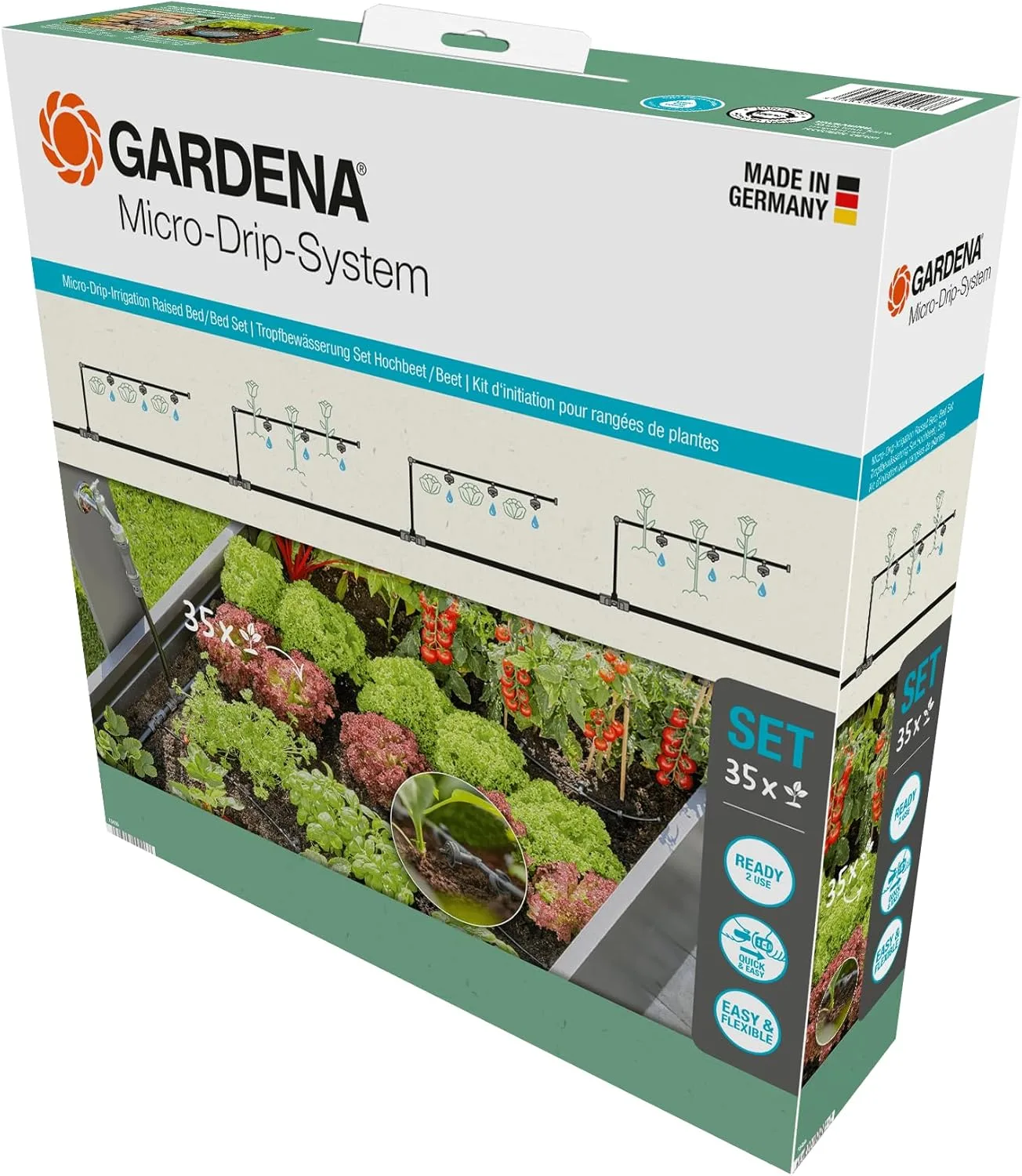 Gardena Micro-Drip-System Tropfbewässerung Set Hochbeet/Beet (35 Pflanzen): Starter-Set sofort einsatzbereit, wassersparendes Bewässerungssystem, einfache & flexible Verbindungstechnik (13455-20) - Bild 1