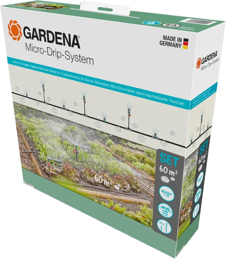 Gardena Micro-Drip-System Tropfbewässerung Set Gemüse-/Blumenbeet (60 m²): Starter-Set sofort einsatzbereit, wassersparendes Bewässerungssystem, einfache & flexible Verbindungstechnik (13450-20)