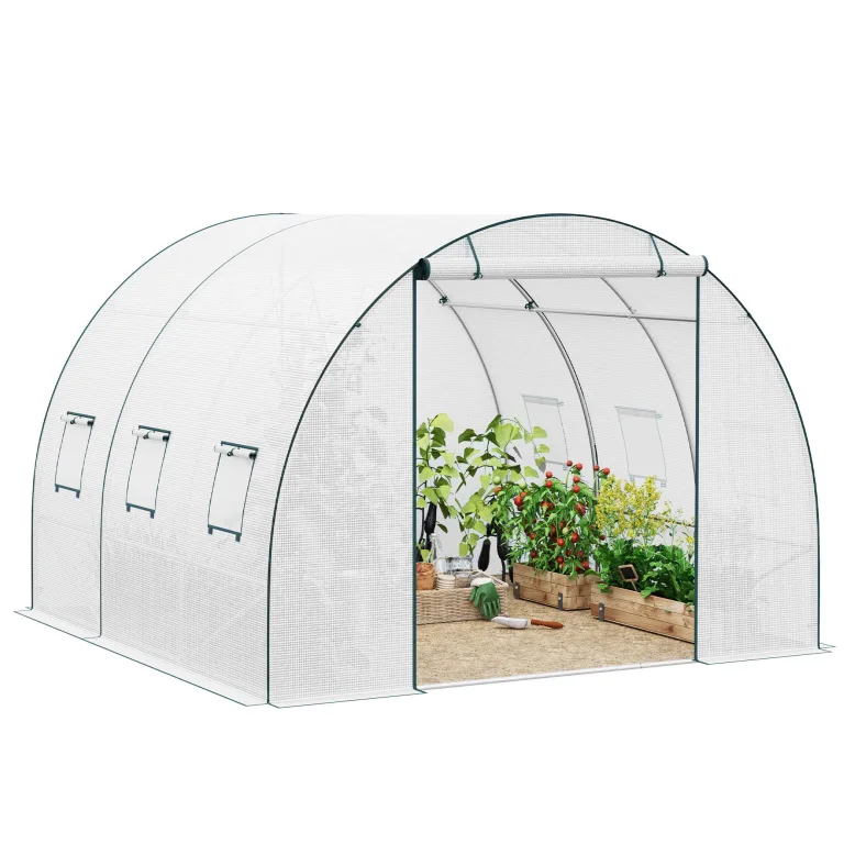 WOLTU Gewächshaus, Foliengewächshaus für Aufzucht Tomaten, Tomatenhaus Winterfest mit Tür 6 Fenstern, aus Stahlrohr PE, 200 x 200 x 300 cm, Grün – Bild 10