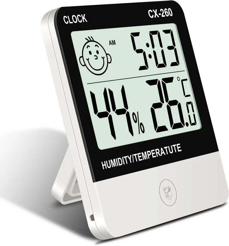 Flintronic Thermometer Hygrometer Innen, Mini LCD Anzeige Von Zeit Temperatur, Luftfeuchtigkeitsmesser mit Raumklima-Indikator für Innenbereich, Zuhause,Büro, Schule, Hotel und Gewächshaus(9 X 10 CM) – Bild 8