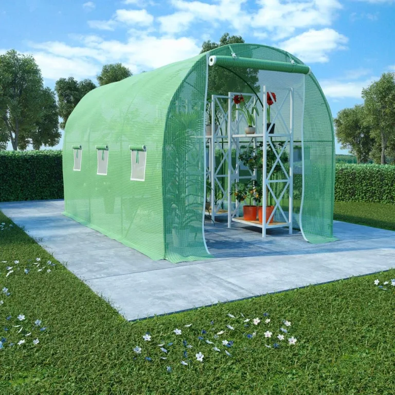 Gewächshaus 6,86 m² 3,43x2x2 m Klein Frostschutz Pflanzen Winterschutz Frostwächter Winterfest Gerätehaus Tomaten Mit 6 Seitenfenstern und 1 Tür – Bild 1
