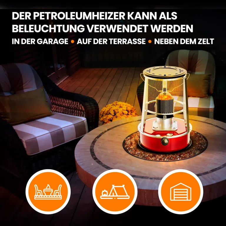 Extralink Aladdin, Tragbare Petroleumofen, Tankinhalt 4,6L, Heizleistung 2600W, Hält bis zu 18 Stunden lang warm, Petroleumheizung kann als Campingkocher verwendet werden, Zelt Heizung – Bild 6