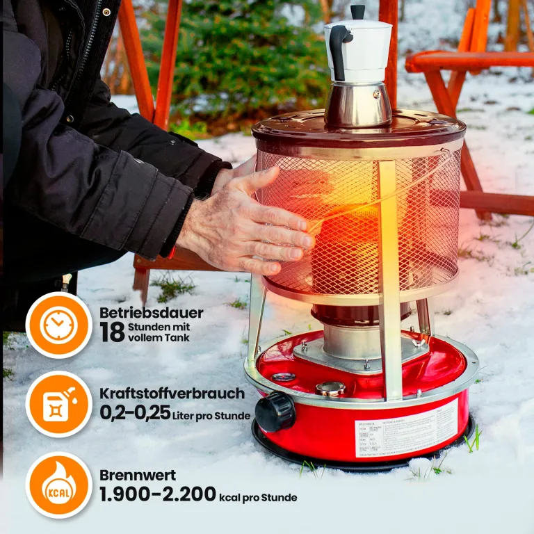 Extralink Aladdin, Tragbare Petroleumofen, Tankinhalt 4,6L, Heizleistung 2600W, Hält bis zu 18 Stunden lang warm, Petroleumheizung kann als Campingkocher verwendet werden, Zelt Heizung – Bild 7