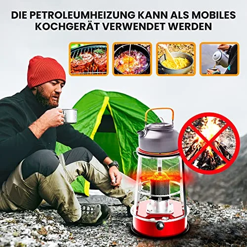 Extralink Aladdin, Tragbare Petroleumofen, Tankinhalt 4,6L, Heizleistung 2600W, Hält bis zu 18 Stunden lang warm, Petroleumheizung kann als Campingkocher verwendet werden, Zelt Heizung – Bild 10