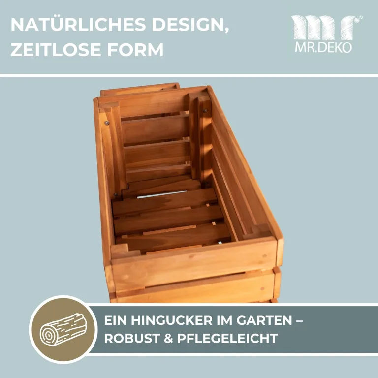 Hochbeet Dundee aus Teak-Holz | Gartenbeet XXL 180x30x120 cm (LxBxH) Blumenkasten | großes Kräuterbeet | Pflanzenbeet für den Balkon-Garten | Naturholz-Blumentreppe mit Folie | Sichtschutz – Bild 4