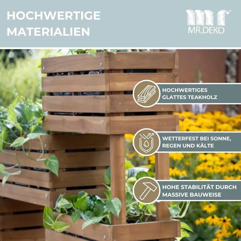 Hochbeet Dundee aus Teak-Holz | Gartenbeet XXL 180x30x120 cm (LxBxH) Blumenkasten | großes Kräuterbeet | Pflanzenbeet für den Balkon-Garten | Naturholz-Blumentreppe mit Folie | Sichtschutz – Bild 5