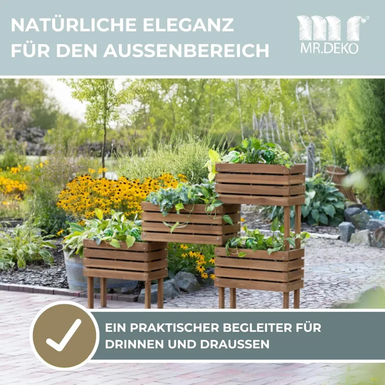 Hochbeet Dundee aus Teak-Holz | Gartenbeet XXL 180x30x120 cm (LxBxH) Blumenkasten | großes Kräuterbeet | Pflanzenbeet für den Balkon-Garten | Naturholz-Blumentreppe mit Folie | Sichtschutz – Bild 2