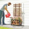 Outsunny Hochbeet Pflanzkasten mit Rankgitter, Spalier Pflanzkübel Blumenkasten Holz, Gemüsebeet mit Rollen, Rankhilfe, Gartenspalier 65x31x147cm für Garten, für Kletterpflanzen, Blumen, Verkohlt - Thumbnail 7