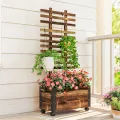 Outsunny Hochbeet Pflanzkasten mit Rankgitter, Spalier Pflanzkübel Blumenkasten Holz, Gemüsebeet mit Rollen, Rankhilfe, Gartenspalier 65x31x147cm für Garten, für Kletterpflanzen, Blumen, Verkohlt - Thumbnail 8