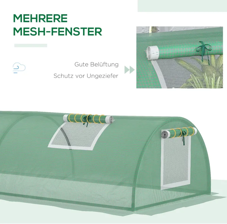 Outsunny Foliengewächshaus Mini Tunnelgewächshaus mit Mesh Fenster, UV-beständige Frühbeet für Garten zur Aufzucht, PE Folie, Grün, 200 x 80 x 45 cm – Bild 4