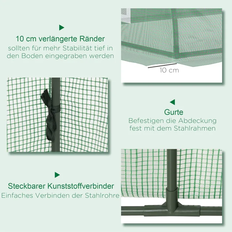 Outsunny Foliengewächshaus Mini Tunnelgewächshaus mit Mesh Fenster, UV-beständige Frühbeet für Garten zur Aufzucht, PE Folie, Grün, 200 x 80 x 45 cm – Bild 5