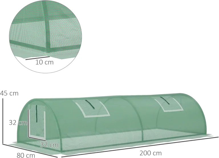 Outsunny Foliengewächshaus Mini Tunnelgewächshaus mit Mesh Fenster, UV-beständige Frühbeet für Garten zur Aufzucht, PE Folie, Grün, 200 x 80 x 45 cm – Bild 7