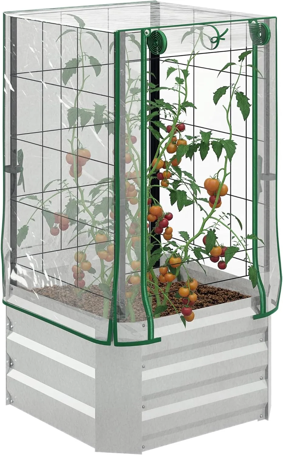 Outsunny Hochbeet Pflanzkasten mit Rankgitter, Spalier Pflanzkübel Blumenkasten Stahl, Gartenspalier 53 x 53 x 90 cm für Garten Balkon Terrasse, Blumenkübel für Kletterpflanzen Korbpflanzen, Blumen - Bild 1