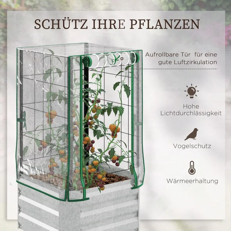 Outsunny Hochbeet Pflanzkasten mit Rankgitter, Spalier Pflanzkübel Blumenkasten Stahl, Gartenspalier 53 x 53 x 90 cm für Garten Balkon Terrasse, Blumenkübel für Kletterpflanzen Korbpflanzen, Blumen – Bild 5