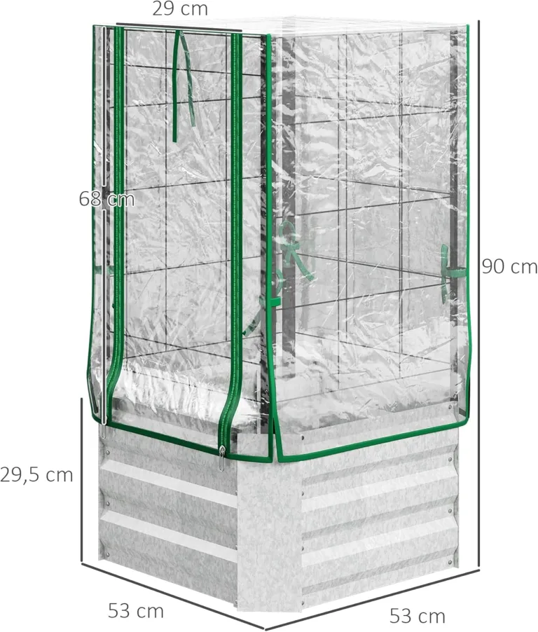 Outsunny Hochbeet Pflanzkasten mit Rankgitter, Spalier Pflanzkübel Blumenkasten Stahl, Gartenspalier 53 x 53 x 90 cm für Garten Balkon Terrasse, Blumenkübel für Kletterpflanzen Korbpflanzen, Blumen – Bild 7