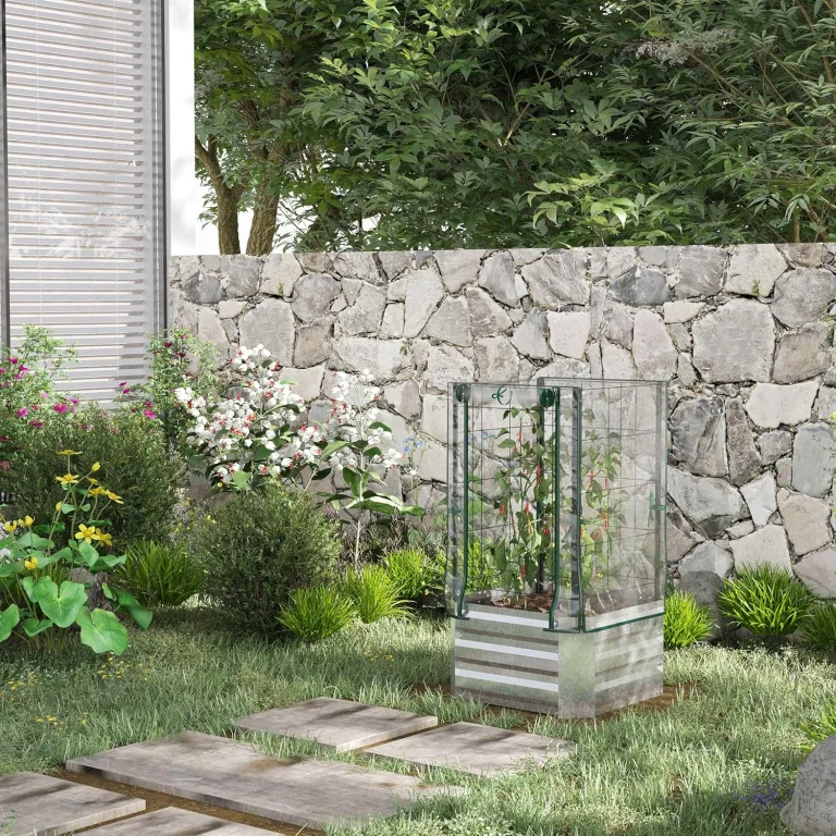 Outsunny Hochbeet Pflanzkasten mit Rankgitter, Spalier Pflanzkübel Blumenkasten Stahl, Gartenspalier 53 x 53 x 90 cm für Garten Balkon Terrasse, Blumenkübel für Kletterpflanzen Korbpflanzen, Blumen – Bild 2