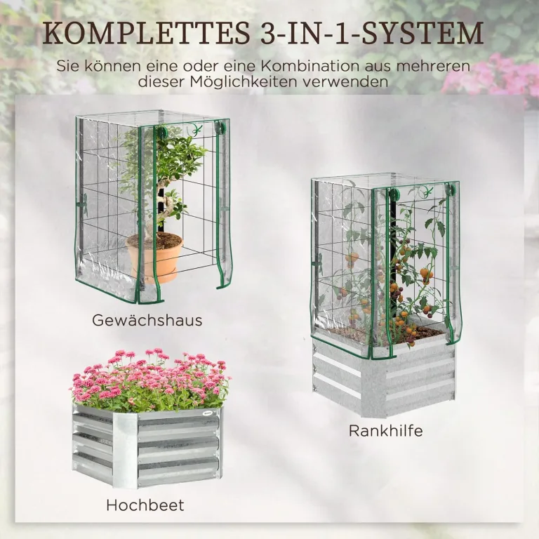 Outsunny Hochbeet Pflanzkasten mit Rankgitter, Spalier Pflanzkübel Blumenkasten Stahl, Gartenspalier 53 x 53 x 90 cm für Garten Balkon Terrasse, Blumenkübel für Kletterpflanzen Korbpflanzen, Blumen – Bild 3
