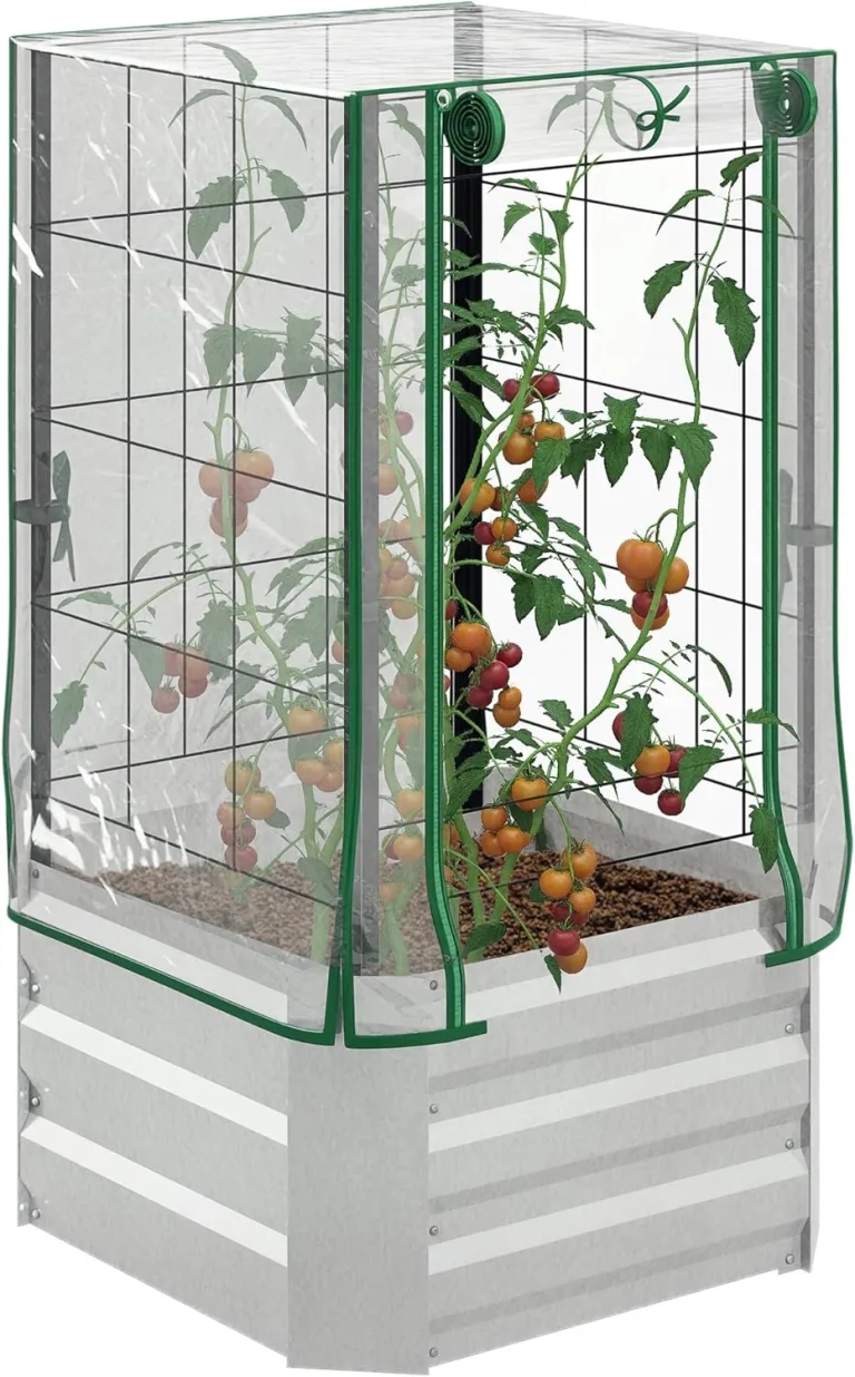 Outsunny Hochbeet Pflanzkasten mit Rankgitter, Spalier Pflanzkübel Blumenkasten Stahl, Gartenspalier 53 x 53 x 90 cm für Garten Balkon Terrasse, Blumenkübel für Kletterpflanzen Korbpflanzen, Blumen – Bild 1