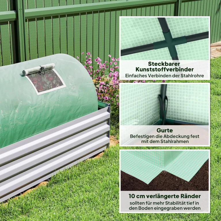 Outsunny Foliengewächshaus Mini Tunnelgewächshaus mit Mesh Fenster, UV-beständige Frühbeet für Garten zur Aufzucht, PE Folie, Grün, 300 x 80 x 45 cm – Bild 5