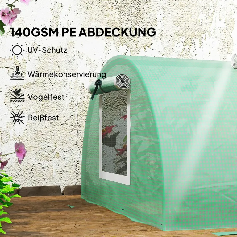 Outsunny Foliengewächshaus Mini Tunnelgewächshaus mit Mesh Fenster, UV-beständige Frühbeet für Garten zur Aufzucht, PE Folie, Grün, 300 x 80 x 45 cm – Bild 3