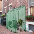 COSTWAY Foliengewächshaus mit 3-stöckigem Blumenregal, Tomatengewächshaus mit PE Gitterfolie, Treibhaus mit 2 aufrollbaren Türen, Tomaten Gewächshaus, Tomatenhaus für Topfpflanzen, 200x100x215cm, Grün - Thumbnail 8