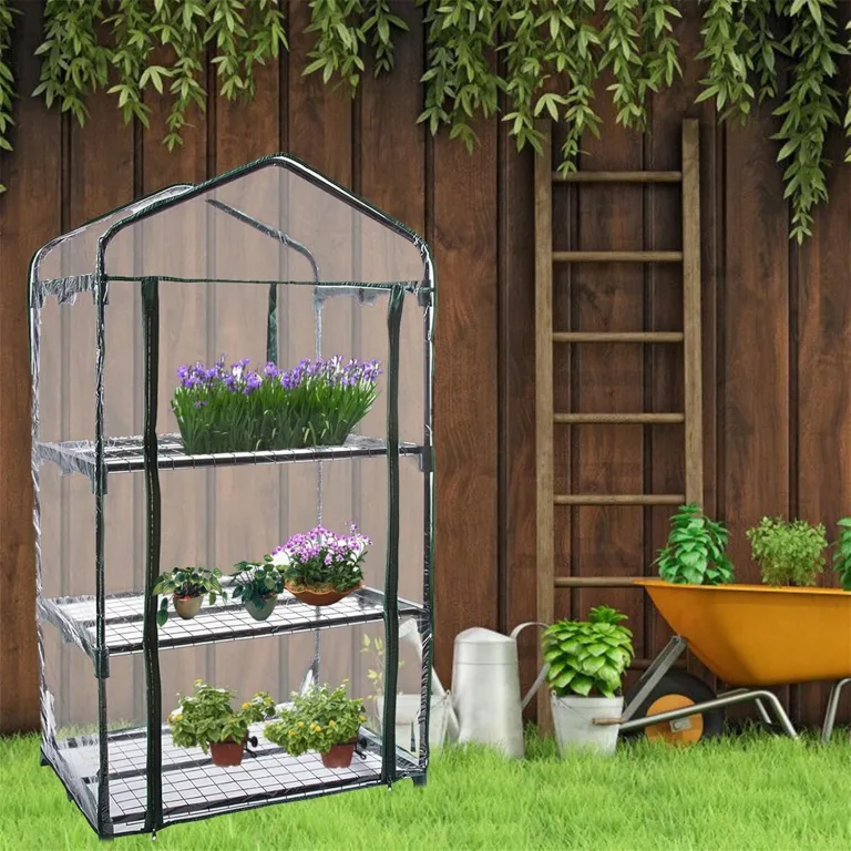 Dous Foliengewächshaus Winterfest Gartengewächshäuser Transparent PVC wasserdichte AntiUV Gewächshaus Haushaltspflanze Für Gemüse Tomaten Blumen ohne Eisenständer – Bild 4