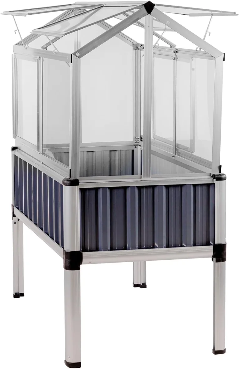 Dema Alu Hochbeet mit Gewächshausaufsatz, Frühbeetaufsatz, Treibhausaufsatz, 114x61x129 cm, 2X seitliche Schiebetüren, 4X Dachentlüftung, 3-stufig, anthrazit – Bild 3
