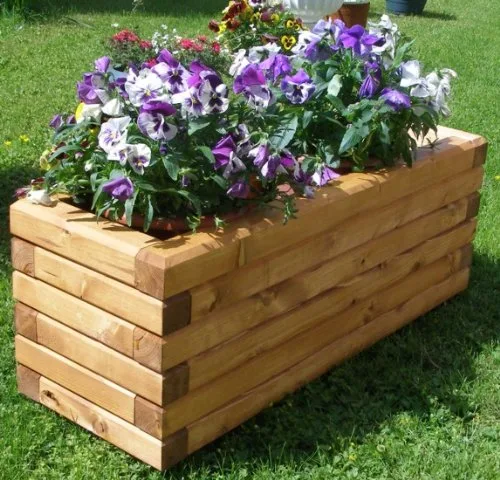 Pflanzkasten Massiv aus Holz verschieden Größen lasiert mit Holzschutzlasur, komplett zusammengebaut (80x50x33 cm (BxTxH) Teak) – Bild 1