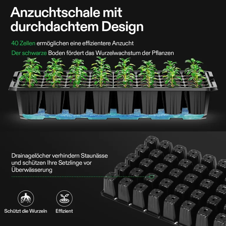 VIVOSUN Anzuchtset mit 40-Zellen-Starter-Tablett, LED-Pflanzenlicht und 25×52cm Heizmatte, Mini-Gewächshaus mit 9cm hoher Haube, Verstellbarer Belüftung und Abflusslöchern für Sämlinge – Bild 8