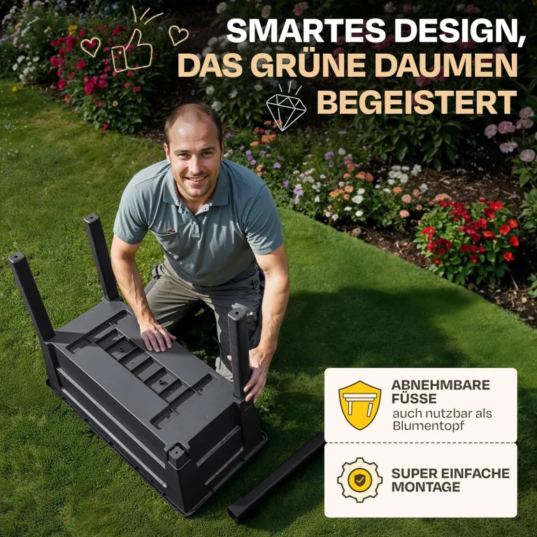 Ondis24 Garten Hochbeet Blumenkübel Victoria für Balkon, Pflanzkasten mit Gewächshaus, Volumen 50 L, Wasserspeicher, Tröpfchenbewässerung, abnehmbare Füße, Outdoor geeignet (Anthrazit) – Bild 5