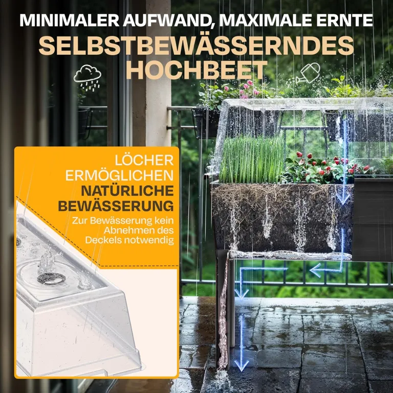 Ondis24 Garten Hochbeet Blumenkübel Victoria für Balkon, Pflanzkasten mit Gewächshaus, Volumen 50 L, Wasserspeicher, Tröpfchenbewässerung, abnehmbare Füße, Outdoor geeignet (Anthrazit) – Bild 3