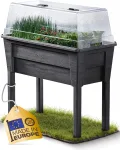 Ondis24 Garten Hochbeet Blumenkübel Victoria für Balkon, Pflanzkasten mit Gewächshaus, Volumen 50 L, Wasserspeicher, Tröpfchenbewässerung, abnehmbare Füße, Outdoor geeignet (Anthrazit) - Thumbnail 1