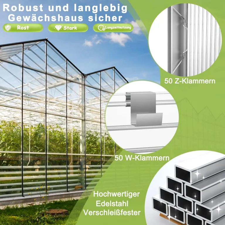 14 Stück Polycarbonat Hohlkammerstegplatten UV-beständigem Doppelstegplatte Gewächshausplatten 605x1210x4mm 10,25 m² Stegplatte Hohlkammerplatten für Gewächshaus mit 50x Klammern & 50x Z-Clips – Bild 6
