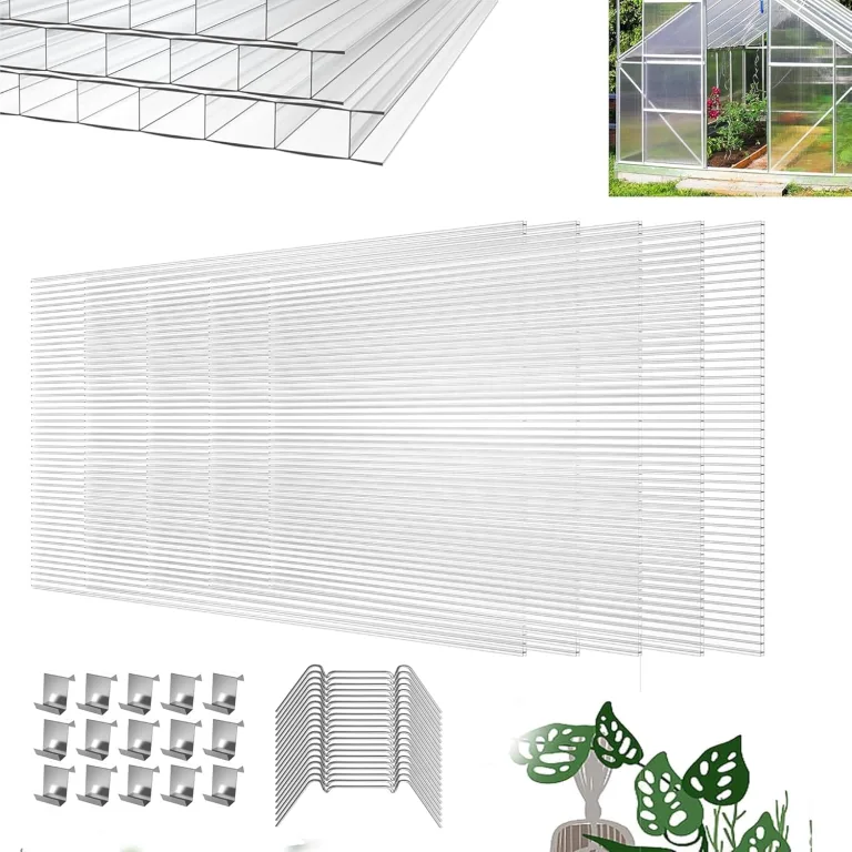 14 Stück Polycarbonat Hohlkammerstegplatten UV-beständigem Doppelstegplatte Gewächshausplatten 605x1210x4mm 10,25 m² Stegplatte Hohlkammerplatten für Gewächshaus mit 50x Klammern & 50x Z-Clips – Bild 1