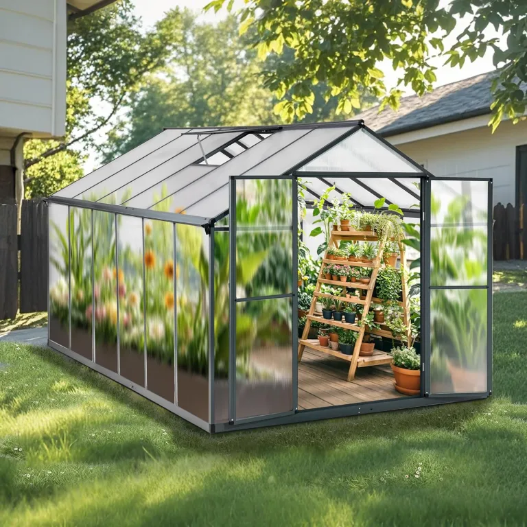 Gewächshaus Aluminium für den Garten |Mit 8 cm dickeres Fundament| 361*238*210 cm | Vielseitig nutzbar als Treibhaus Gartenhaus Winterfest Aufzucht Tomatenhaus Frühbeet und Pflanzenhaus Grau – Bild 1