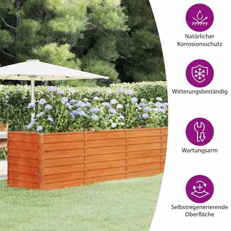 vidaXL Hochbeet, Hochbeet für Garten Balkon Terrasse, Kräuterhochbeet zum Selber Bauen, Gemüsebeet Pflanzkübel aus Metall, Grau Cortenstahl – Bild 4