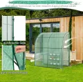 GOPLUS Gewächshaus, Foliengewächshaus mit 3-stöckigem Blumenregal & PE-Gitterabdeckung, Tomatengewächshaus mit 2 Rolltüren, Tomatenhaus Treibhaus Wandgewächshaus, 198,5 x 98 x 215 cm, Grün - Thumbnail 5