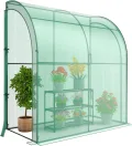 GOPLUS Gewächshaus, Foliengewächshaus mit 3-stöckigem Blumenregal & PE-Gitterabdeckung, Tomatengewächshaus mit 2 Rolltüren, Tomatenhaus Treibhaus Wandgewächshaus, 198,5 x 98 x 215 cm, Grün - Thumbnail 1