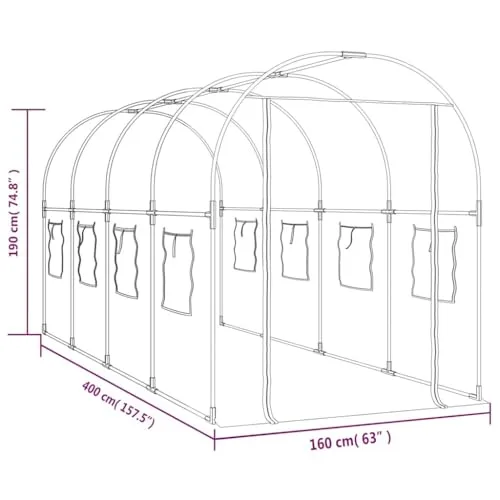 vidaXL Gewächshaus, Gartenhaus mit Abdeckung, Treibhaus mit Rollfenster Rolltür, Tomatenhaus Pflanzenhaus, Transparent 160x400x190cm PVC Stahl – Bild 10