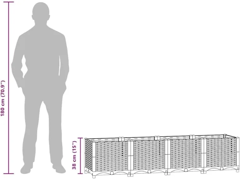 vidaXL Hochbeet, Kräuterbeet Gemüsebeet zum Selber Bauen, Blumenkasten im Rattan-Look, Pflanzkasten für Garten Terrasse Balkon, Polypropylen – Bild 4