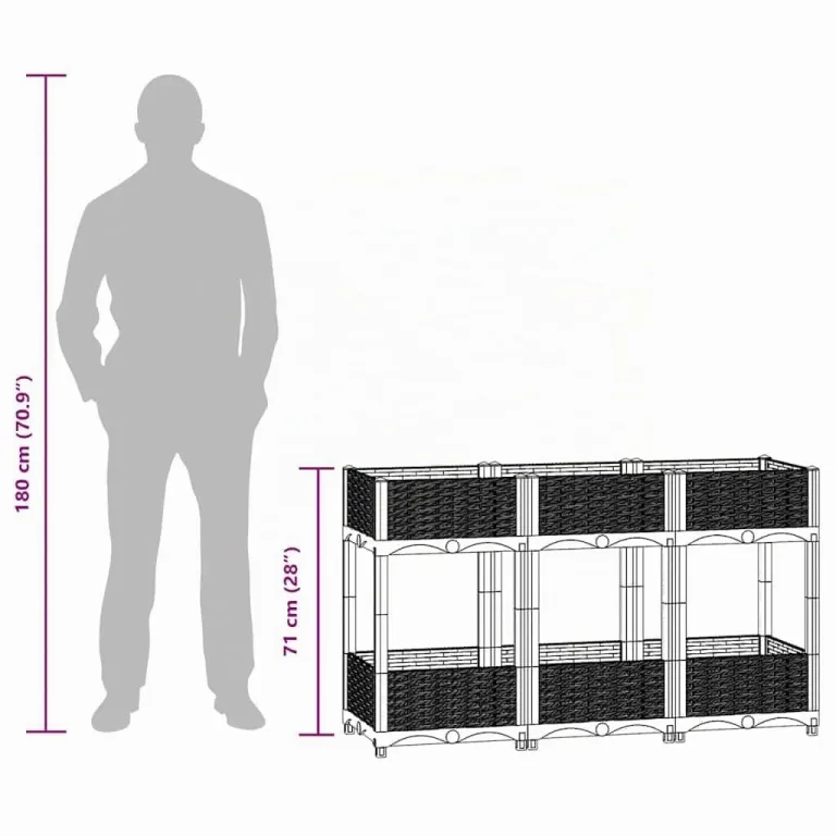 vidaXL Hochbeet, Hochbeet für Garten Balkon Terrasse, Gemüsebeet Pflanzkasten zum Selber Bauen, Blumenbeet Blumenkasten Rattan-Optik, Polypropylen – Bild 3