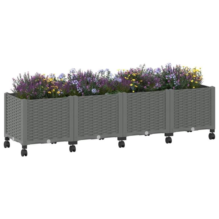 vidaXL Hochbeet, Hochbeet für Garten Balkon Terrasse, Gemüsebeet Pflanzkasten zum Selber Bauen, Blumenbeet Blumenkasten Rattan-Optik, Polypropylen – Bild 10
